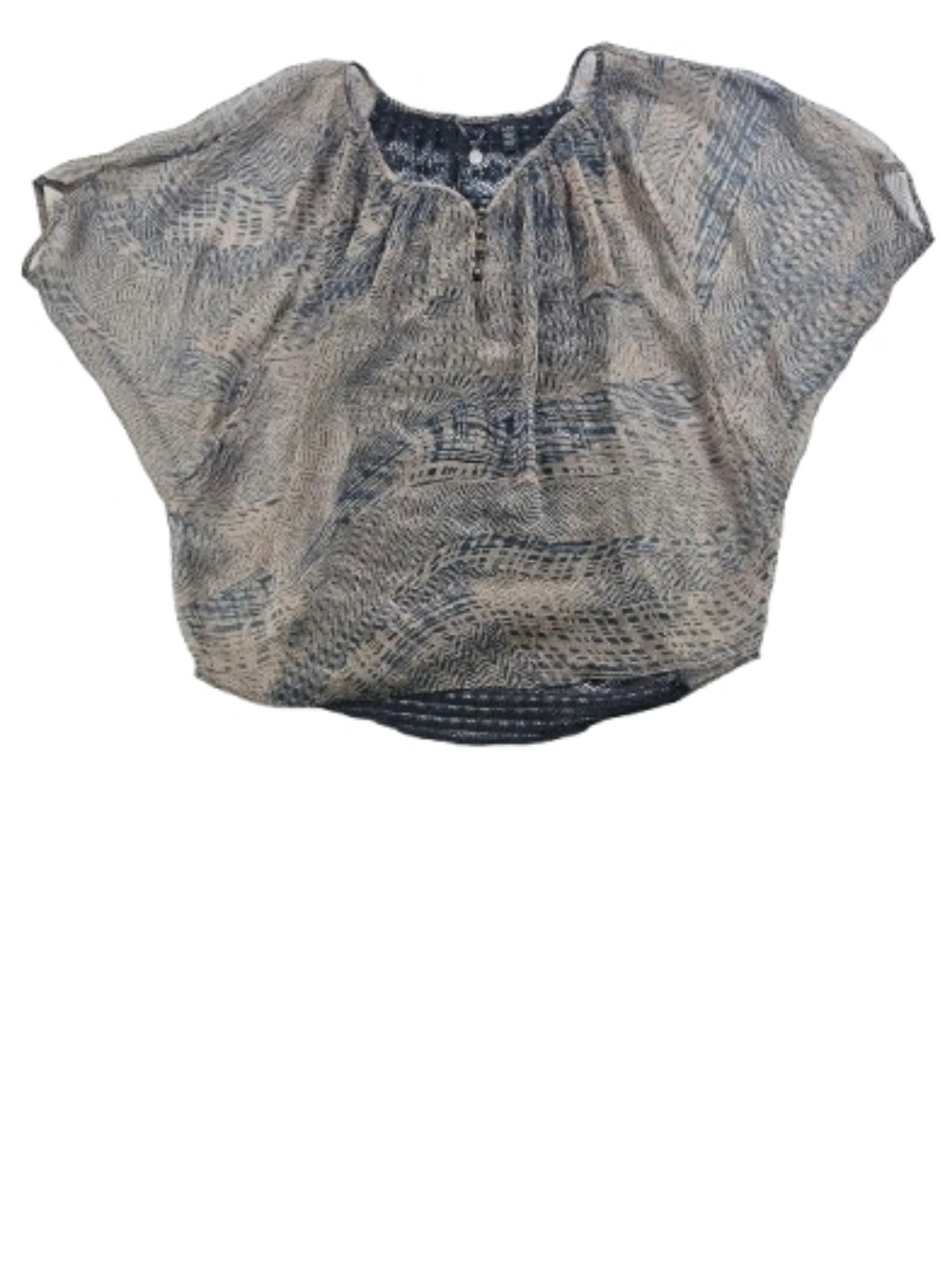 BKE Buckle Chiffon Crochet Batwing Corset Blouse Womens L/XL Top See Thru  Shirt